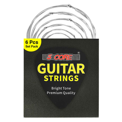 5Core Acoustic Guitar Strings 0.010-0.048 Steel Gauge Heavy Duty W Bright Tone for 6 String Guitars