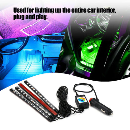 4X 48LED RGB Car Interior Atmosphere Light Strip Bar Bluetooth APP Music Control