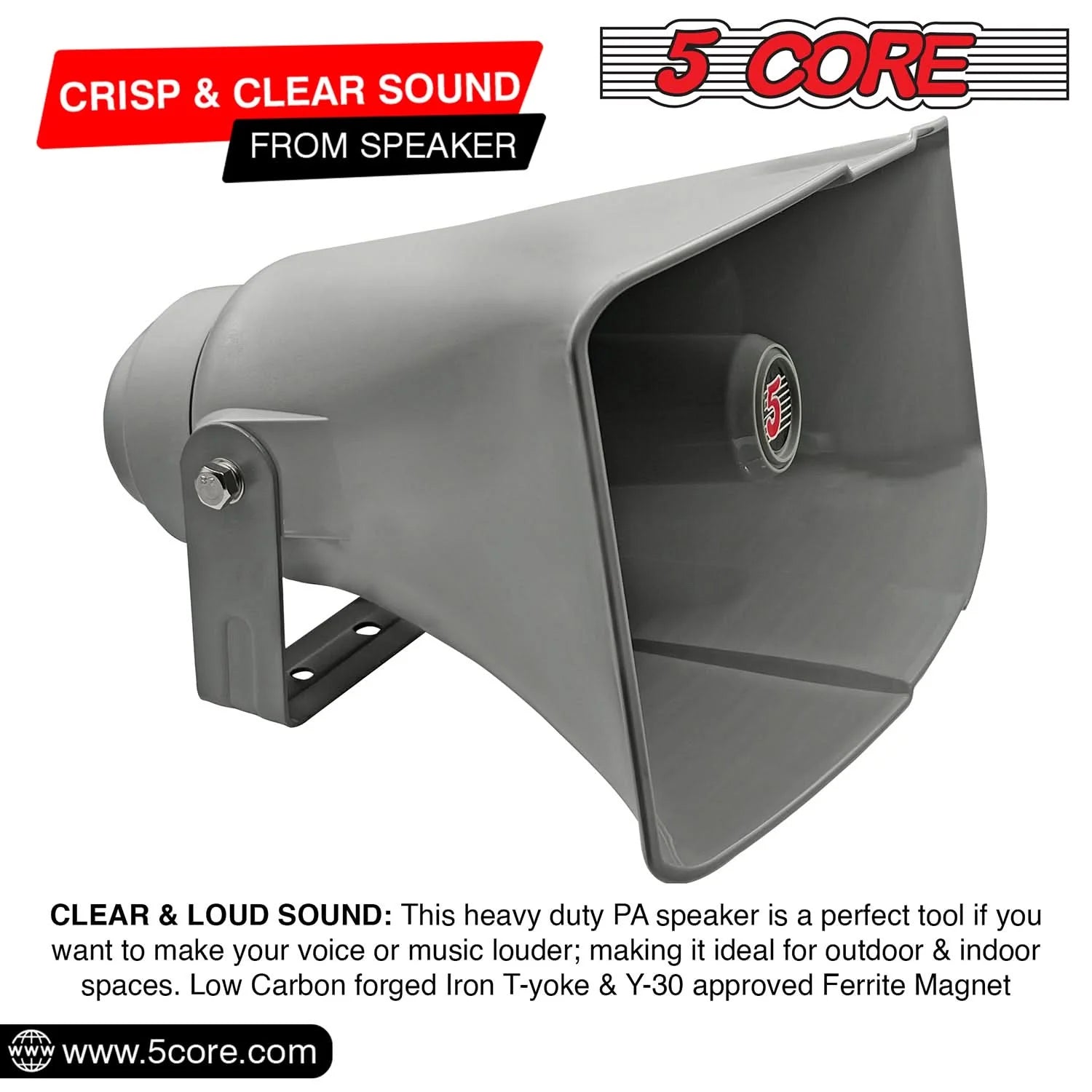 5 Core PA Horn Speaker Outdoor 8X16" Siren Loudspeaker • 40W RMS Loud Megaphone Driver Horn