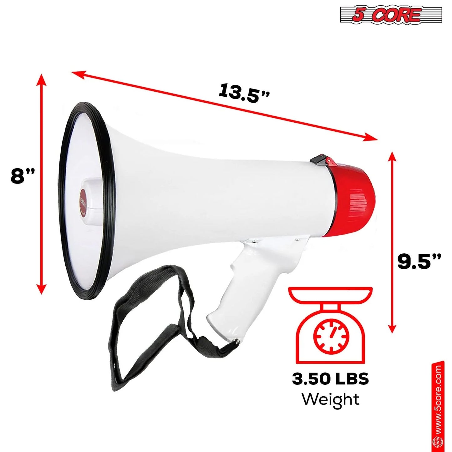 5Core Megaphone Bullhorn Speaker 50W Bull Horn Cheer Megafono 1000 Yards