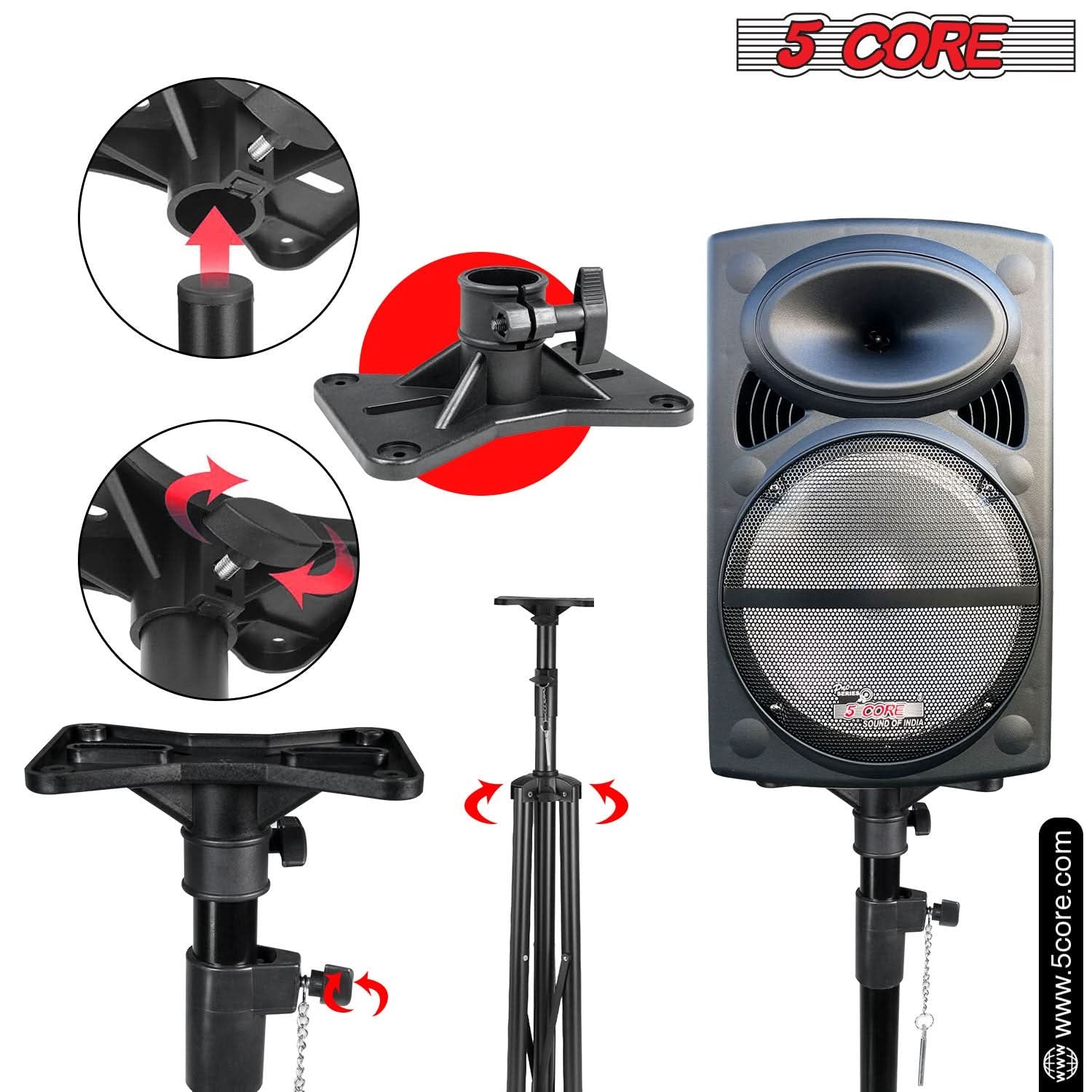 5Core Speaker Stand Tripod Tall Adjustable 72 Inch DJ Studio Monitor Stands Pole Mount BLACK