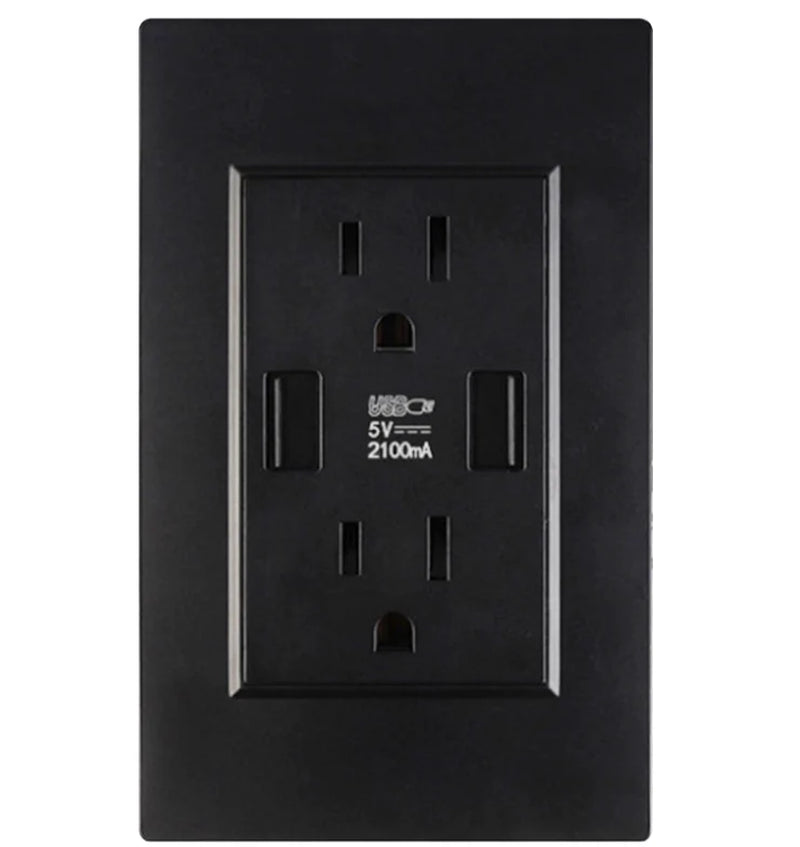 Dual USB Wall Outlet Port 15A Power Socket Charger AC Receptacle Plate Panel 110