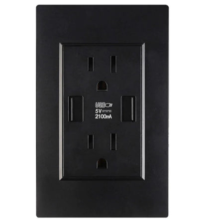 Dual USB Wall Outlet Port 15A Power Socket Charger AC Receptacle Plate Panel 110