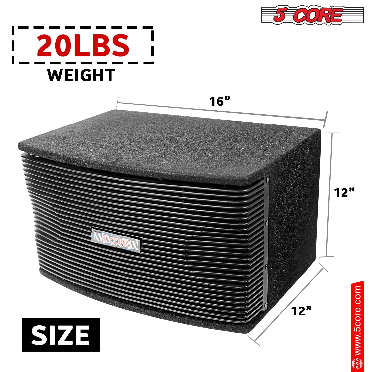 5Core 8 Inch Car Subwoofer Box Black 800W Peak 8 Ohm Vented Trunk Speaker Sub Woofer