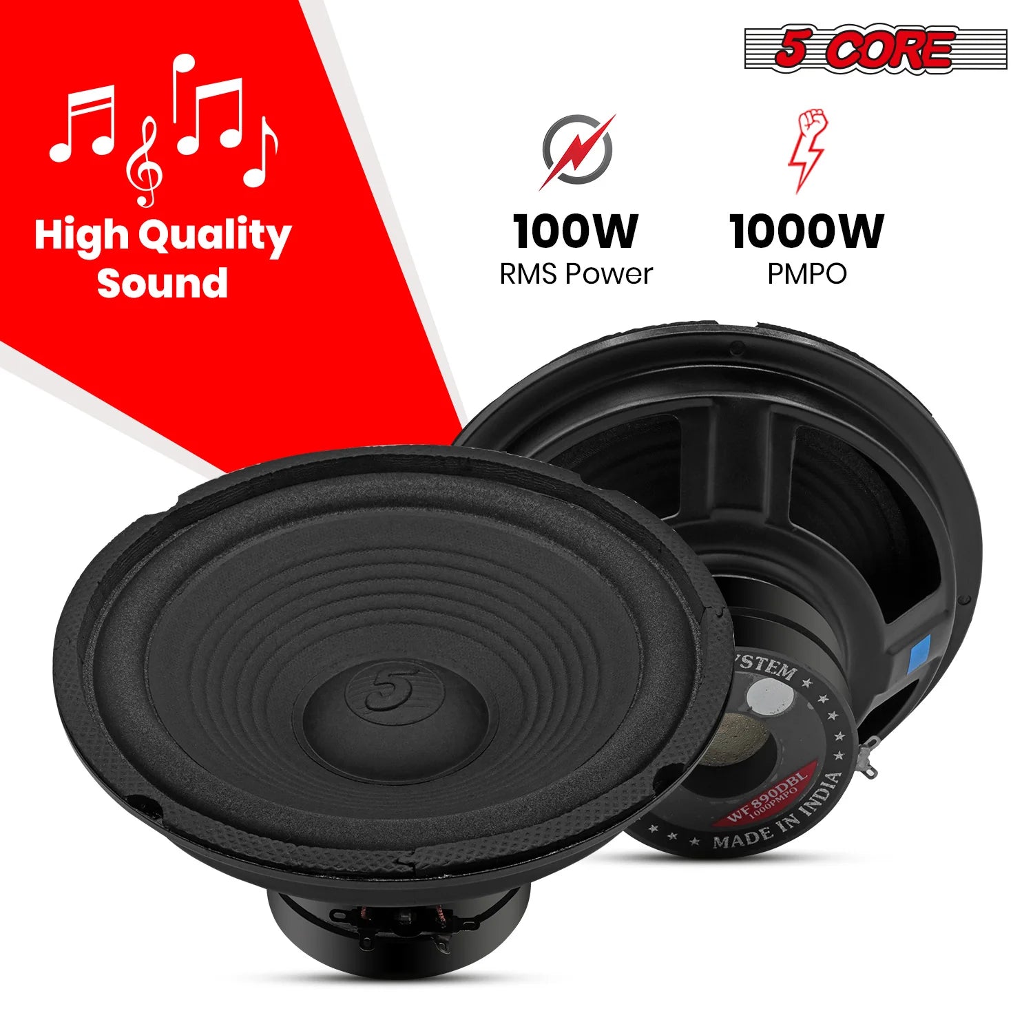 5 Core 8 Inch Subwoofer Speaker 1000W PMPO 4Ohm Replacement Car Bass Sub Woofer