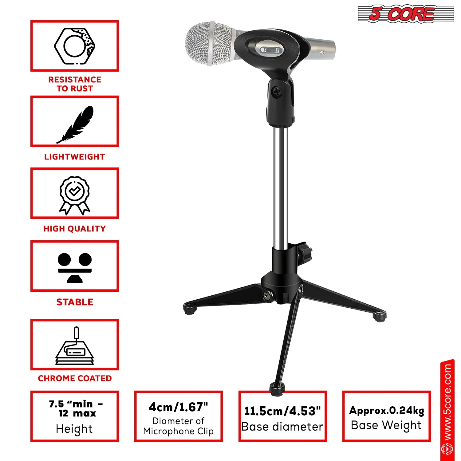 5Core Desktop Mic Stand Tripod Universal Desk Microphone Holder Table Top Stands