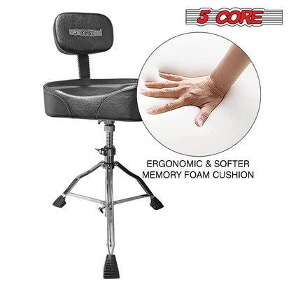 5Core Drum Throne Padded Guitar Stool Backrest Drummer Seat for Adults & Kids BLACK