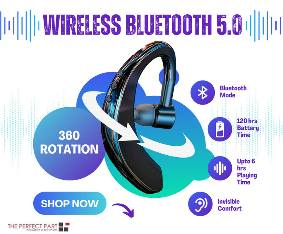 Wireless Bluetooth 5.0 Earpiece Headset Driving Trucker Earbuds Noise Cancelling