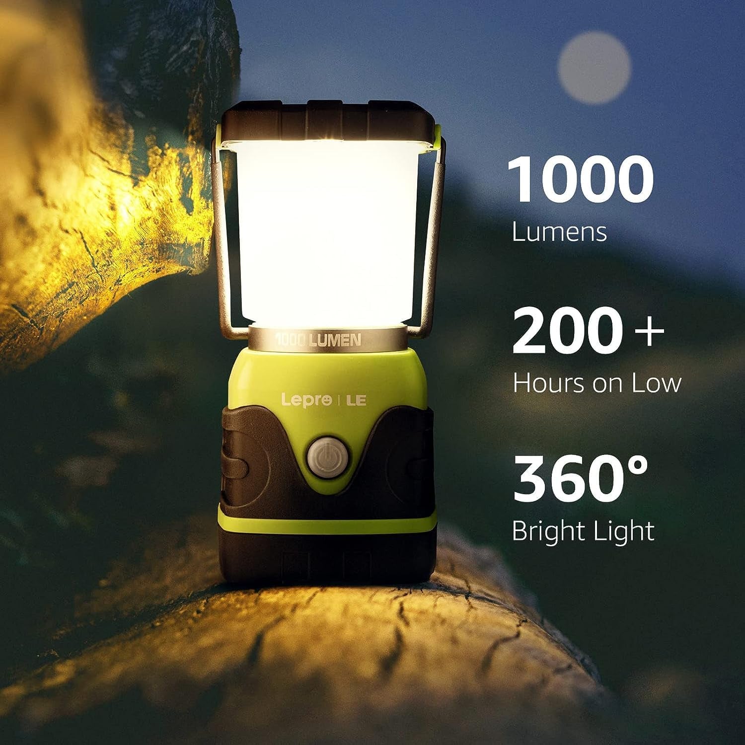 LE 1000LM Battery Powered LED Camping Lantern, Waterproof Tent Light with 4 Light Modes, Camping Essentials, Portable Lantern Flashlight for Camping, Emergency Light, Power Outages, Not Rechargeable