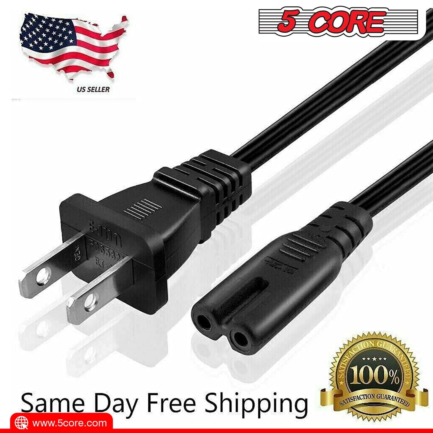 5Core AC Power Cord 6 Ft 2 Prong US Male to Female Extension Adapter 16AWG/2C 125V 13A