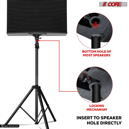 5Core Speaker Stand Tripod Tall Adjustable 72 Inch DJ Pole Mount Studio Monitor Stands BLACK