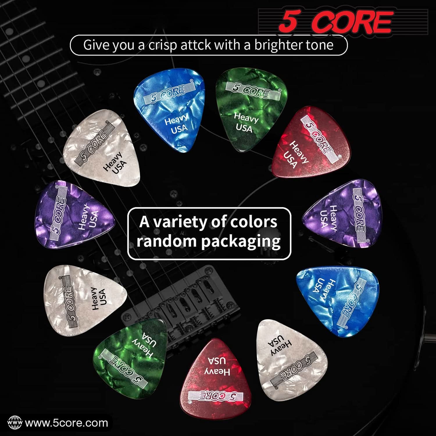 5Core Guitar Picks 0.96Mm Celluloid Heavy Gauge Pick - Acoustic Electric Bass Guitars WHITE