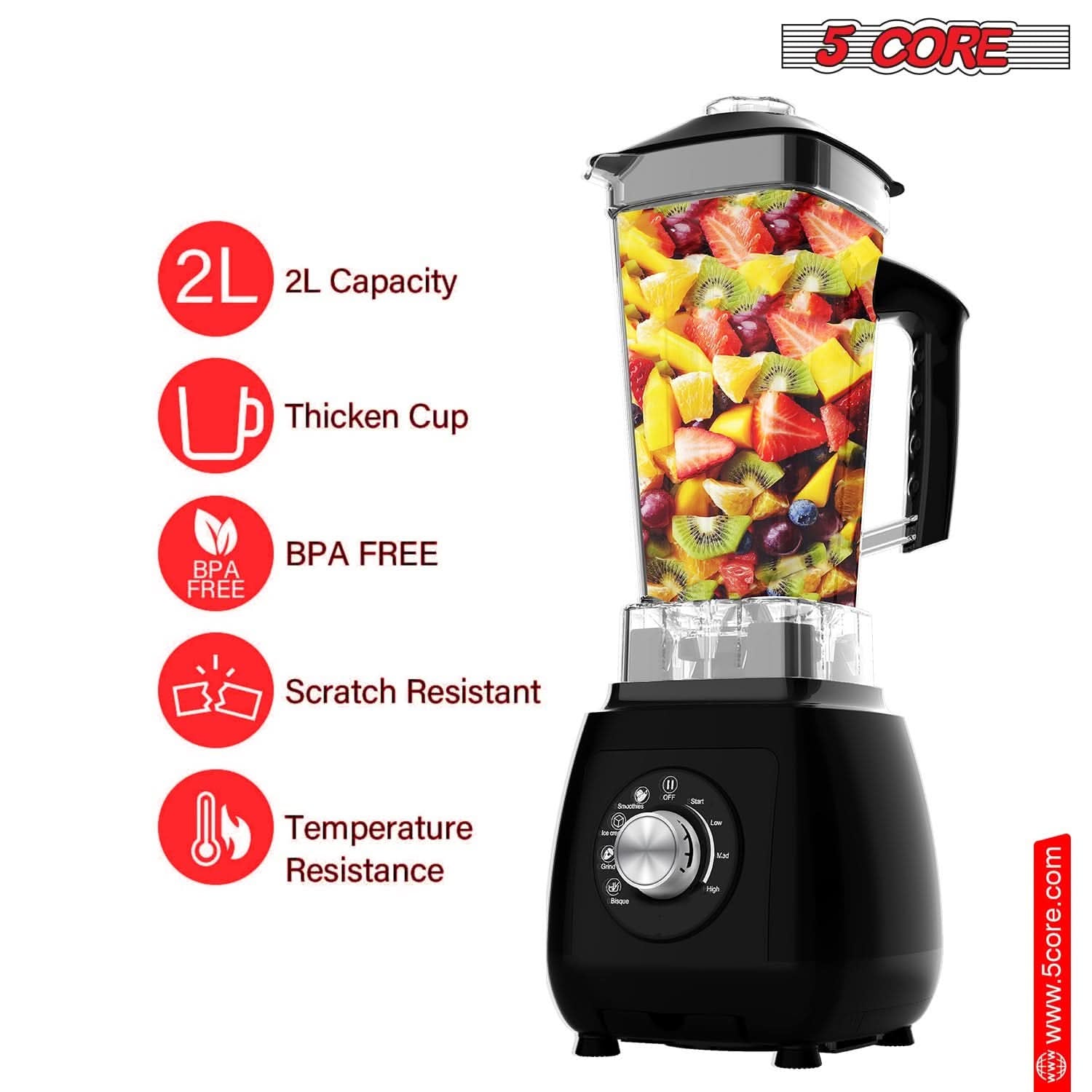 5Core Juicer Blender Machines 2000W Countertop Kitchen Smoothie Maker W 68Oz Jar