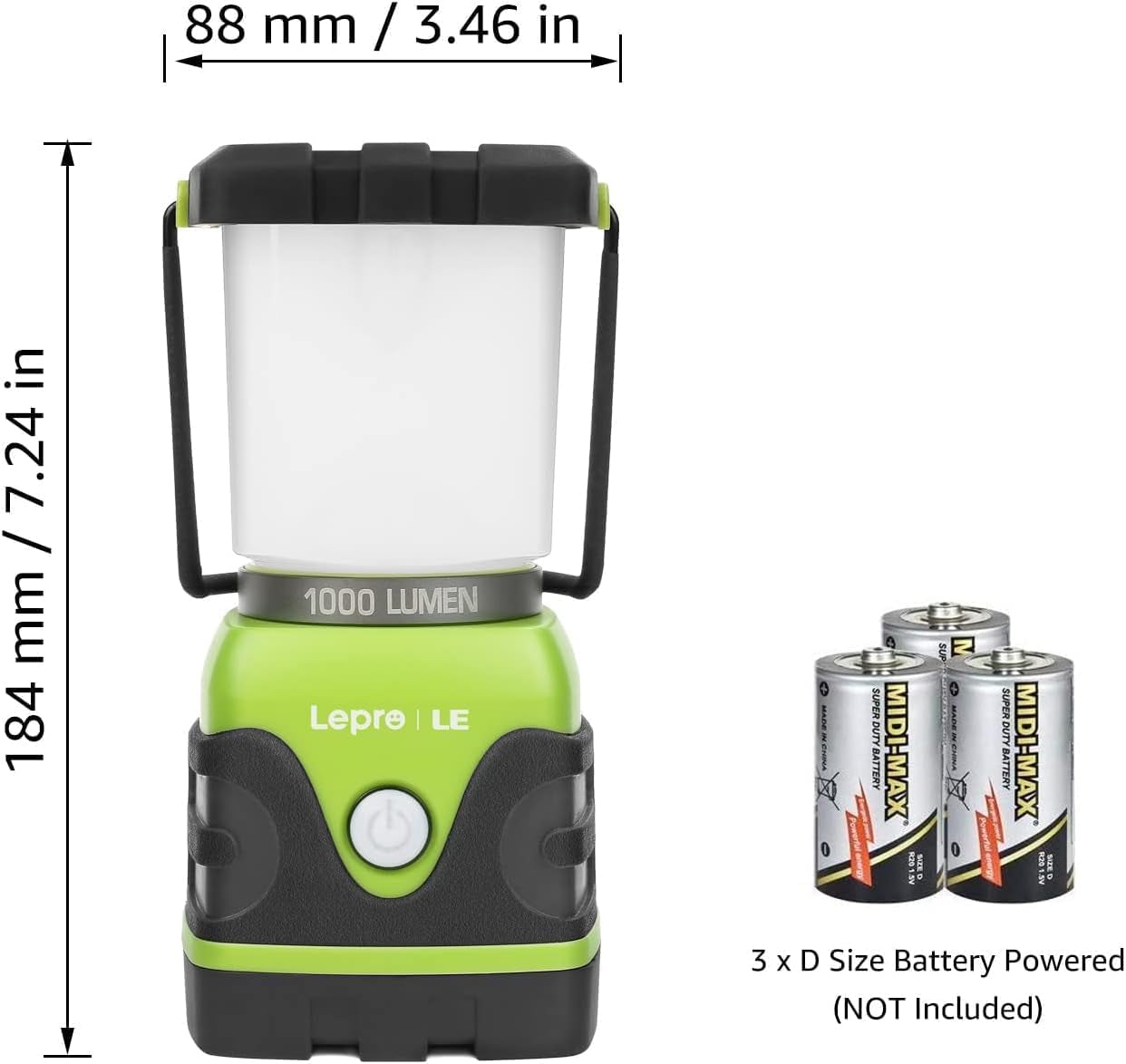 LE 1000LM Battery Powered LED Camping Lantern, Waterproof Tent Light with 4 Light Modes, Camping Essentials, Portable Lantern Flashlight for Camping, Emergency Light, Power Outages, Not Rechargeable