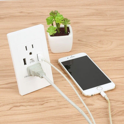 Dual USB Wall Outlet Port 15A Power Socket Charger AC Receptacle Plate Panel 110