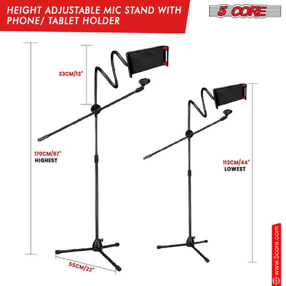 5 Core Tripod Mic Stand W Phone Holder Height Adjustable Microphone Mount Stands