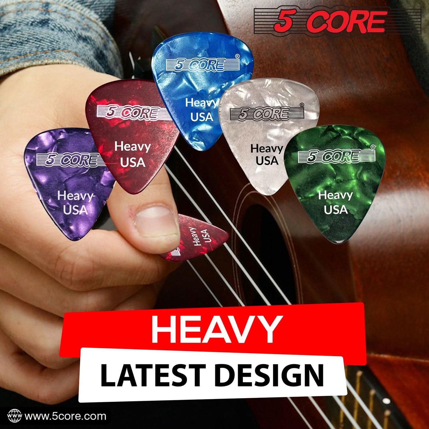 5Core Guitar Picks 0.96Mm Celluloid Heavy Gauge Pick - Acoustic Electric Bass Guitars WHITE