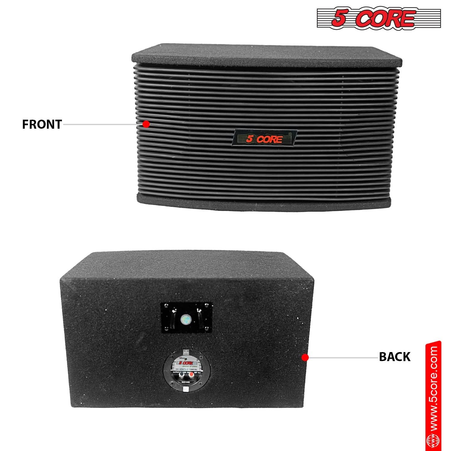 5Core 8 Inch Car Subwoofer Box Black 800W Peak 8 Ohm Vented Trunk Speaker Sub Woofer