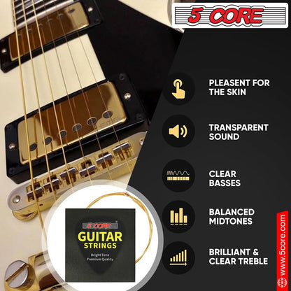 5Core Acoustic Guitar Strings 0.010-0.047 Steel Gauge Heavy Duty W Bright Tone for 6 String Guitars