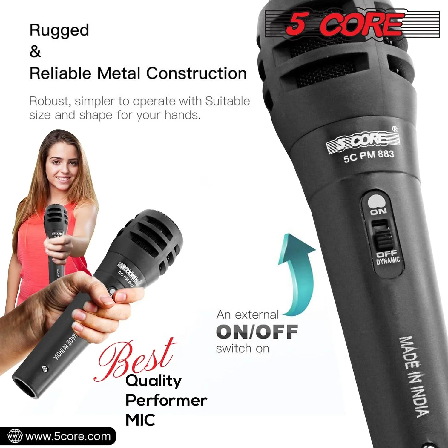 5Core XLR Microphone Dynamic Mic Karaoke Singing Studio Mics Handheld Microfono