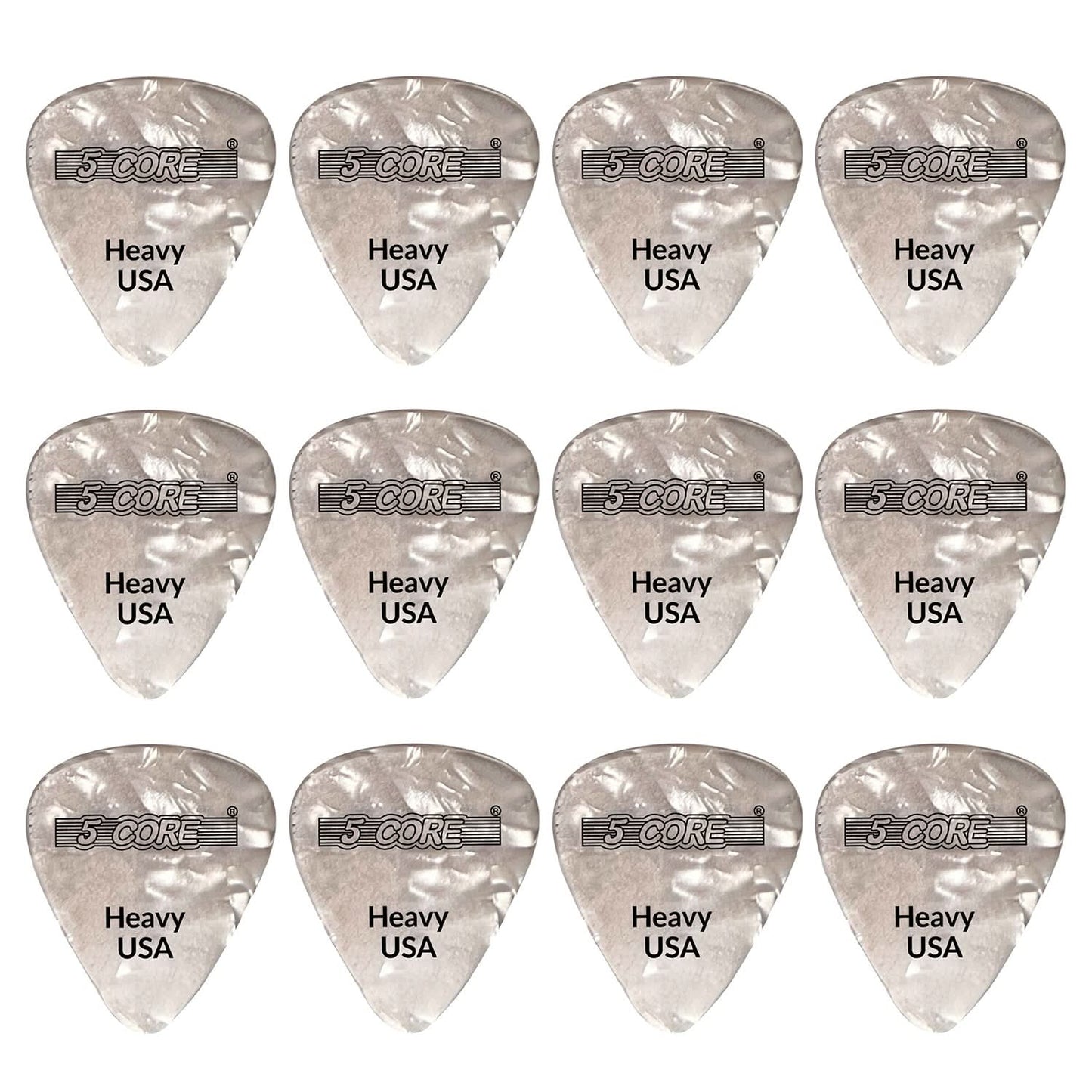 5Core Guitar Picks 0.96Mm Celluloid Heavy Gauge Pick - Acoustic Electric Bass Guitars WHITE