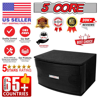 5Core 8 Inch Car Subwoofer Box Black 800W Peak 8 Ohm Vented Trunk Speaker Sub Woofer