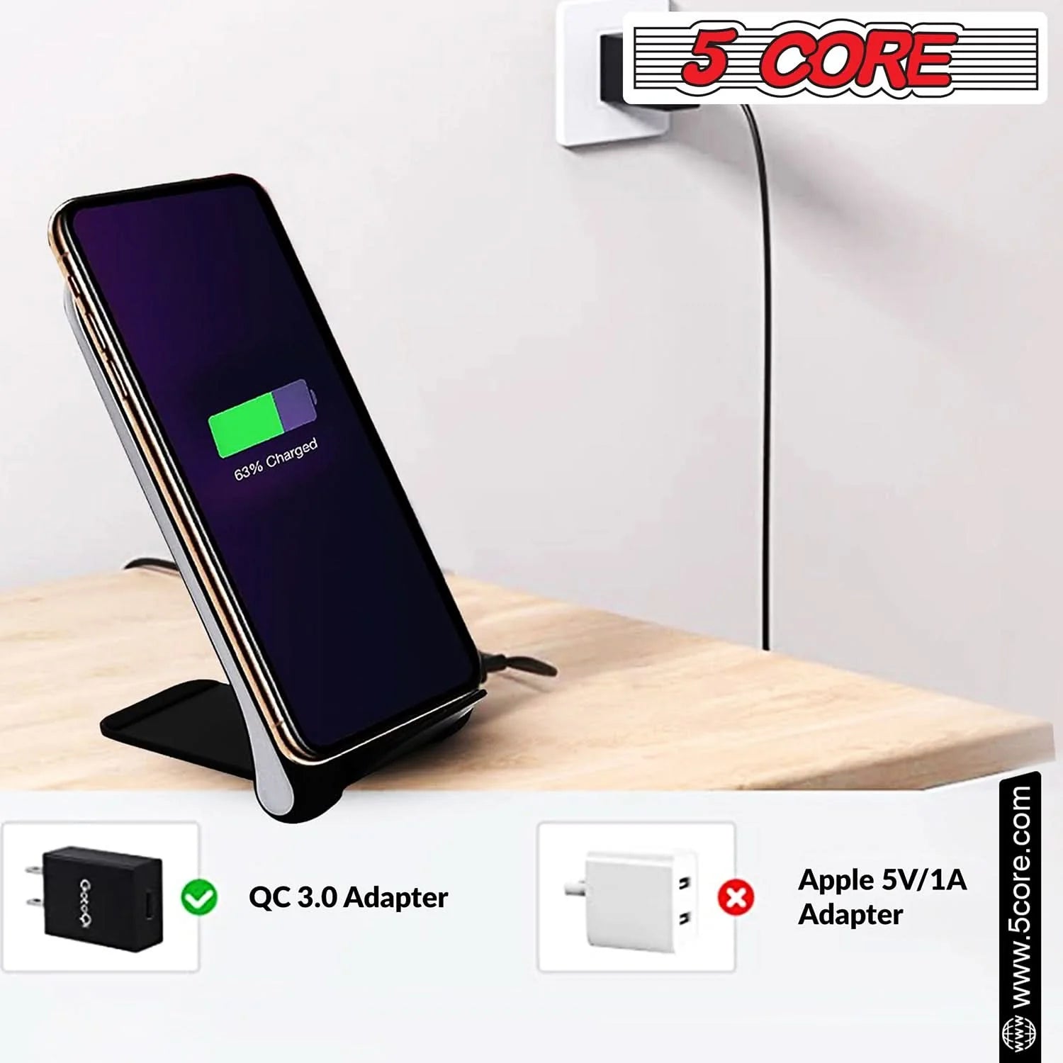 5Core Fast Wireless Charger Phone 2Pack Qi Certified 10W Cellphone Charging Stand Dock