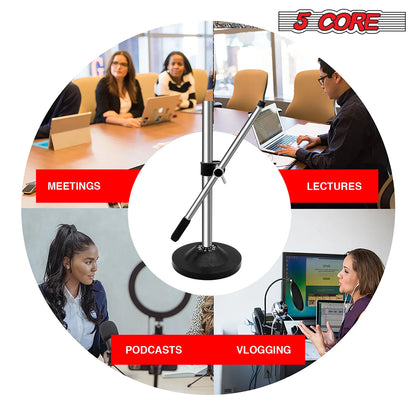 5Core Desktop Mic Stand Universal Desk Microphone Holder Table Top round Base Stands