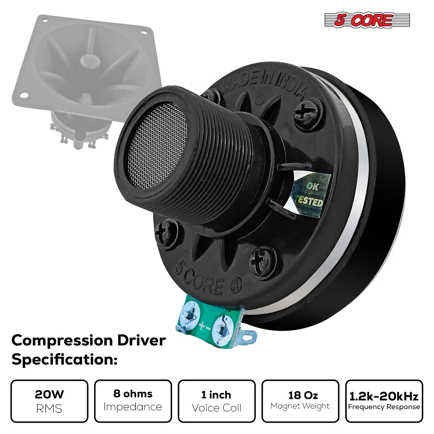 5Core Compression Driver 200W Peak Power Aluminum Tweeter Diaphragm 8 Ohm Horn Speaker