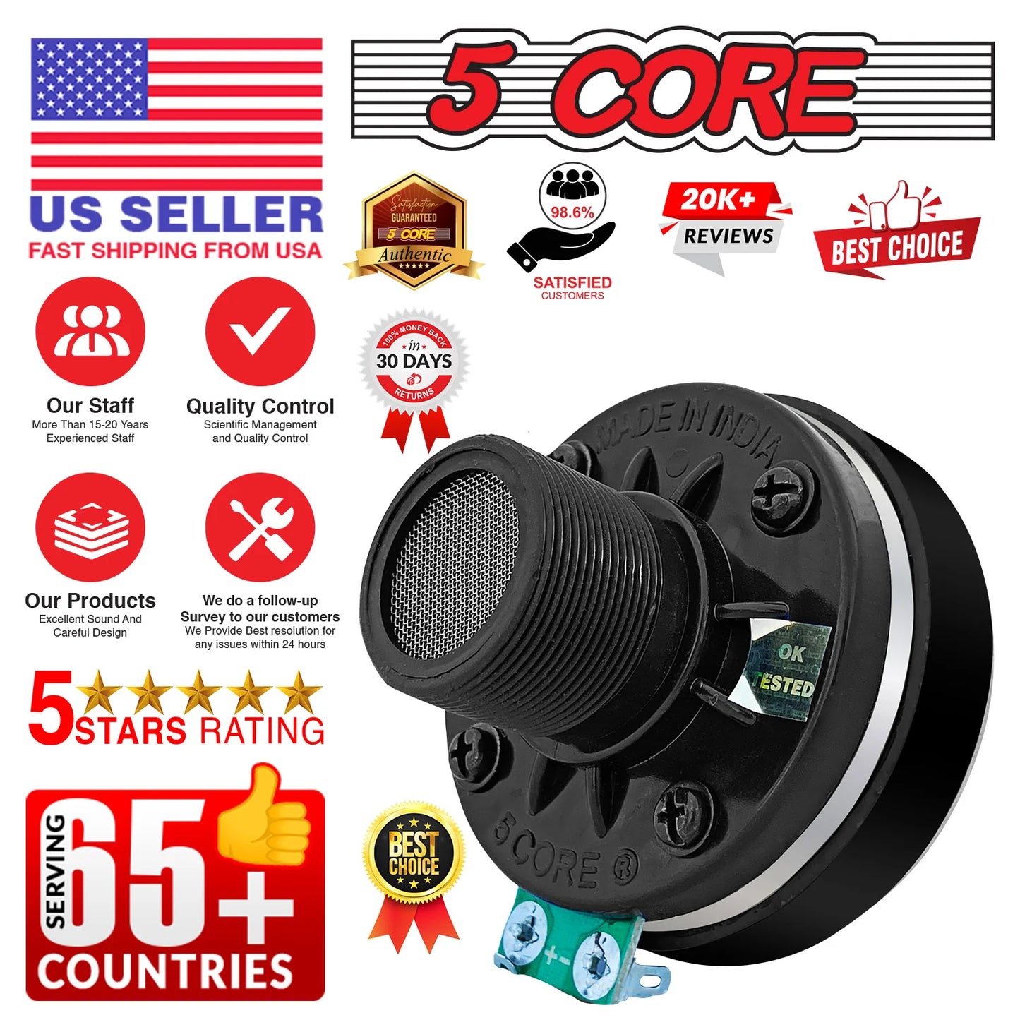 5Core Compression Driver 200W Peak Power Aluminum Tweeter Diaphragm 8 Ohm Horn Speaker