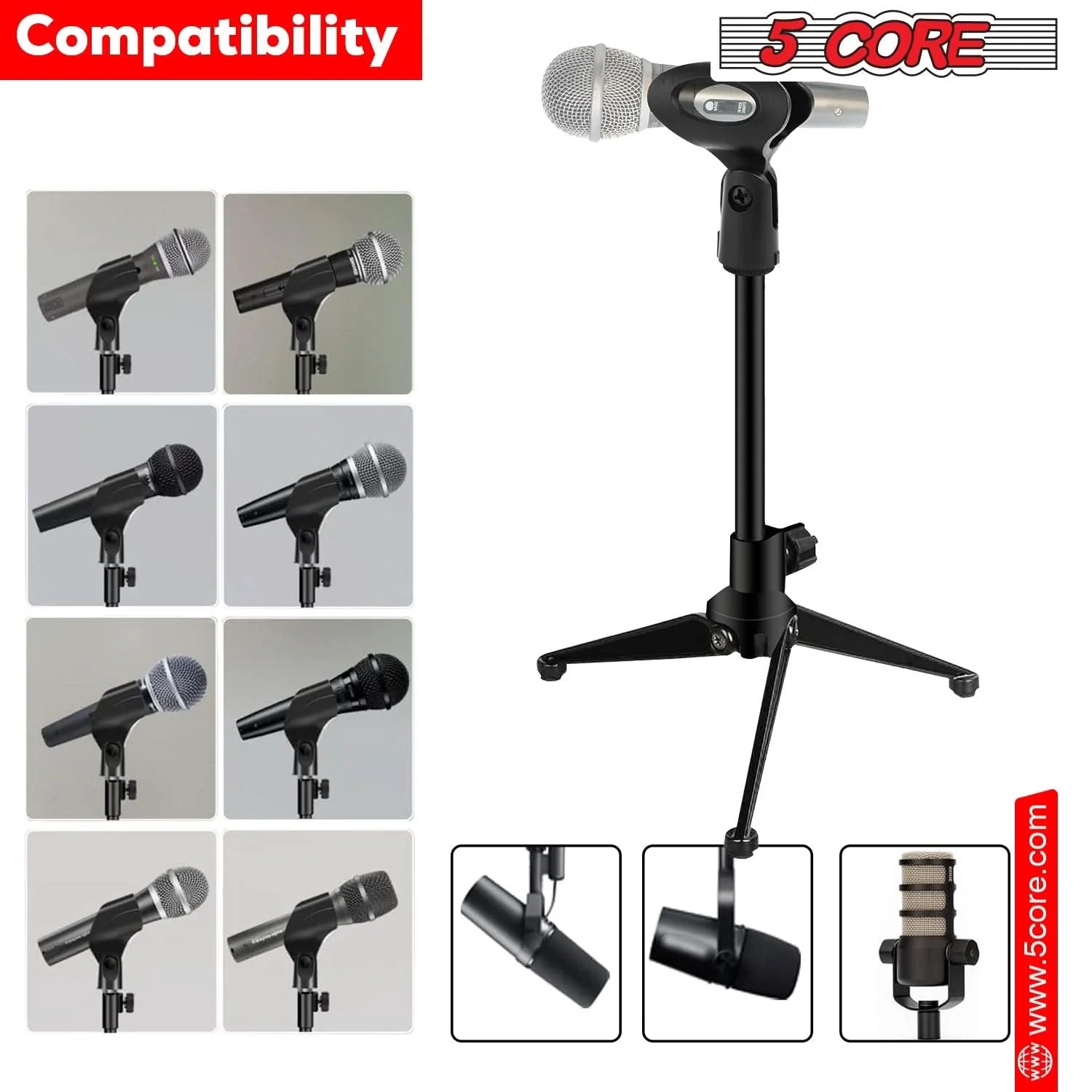 5Core Tripod Desktop Mic Stand Universal Desk Microphone Holder Table Top Stands