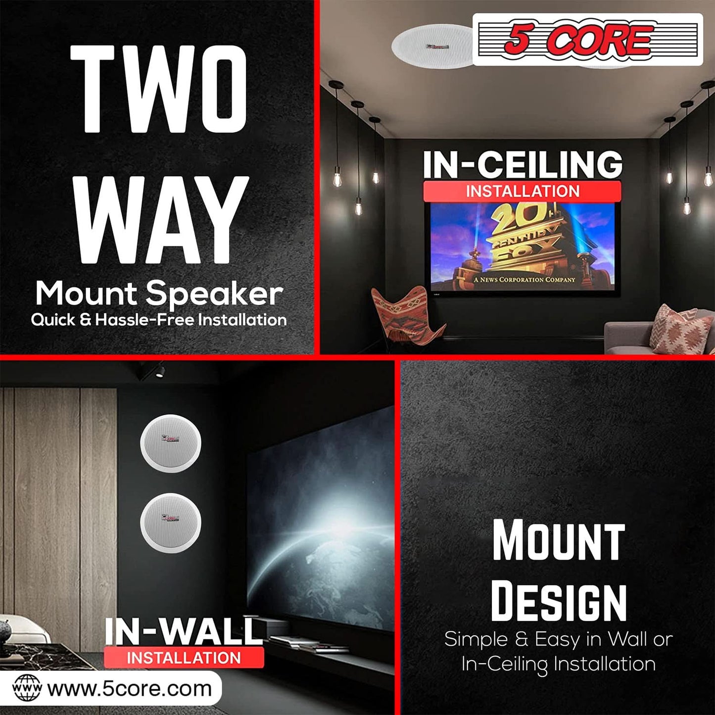 5Core Ceiling Speaker 6.5 Inch in Wall 2 Way Home Audio Mount 60W Sound System