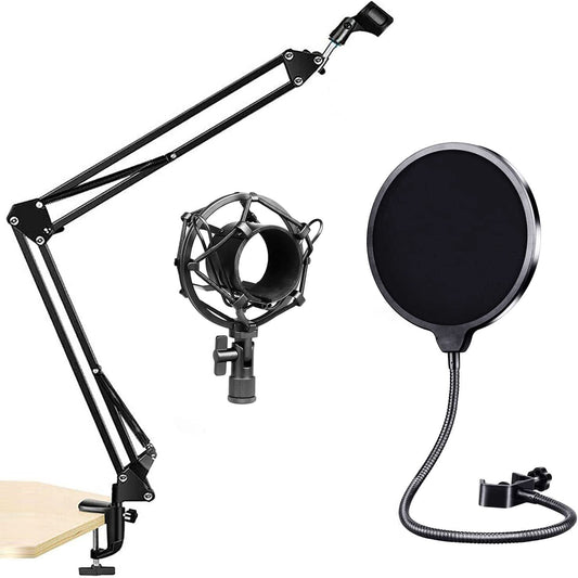 5Core Microphone Arm Stand Desk Suspension Boom Scissor Desktop Mic Holder W Pop Filter