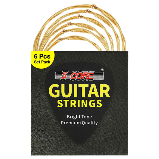 5Core Acoustic Guitar Strings 0.010-0.047 Steel Gauge Heavy Duty W Bright Tone for 6 String Guitars