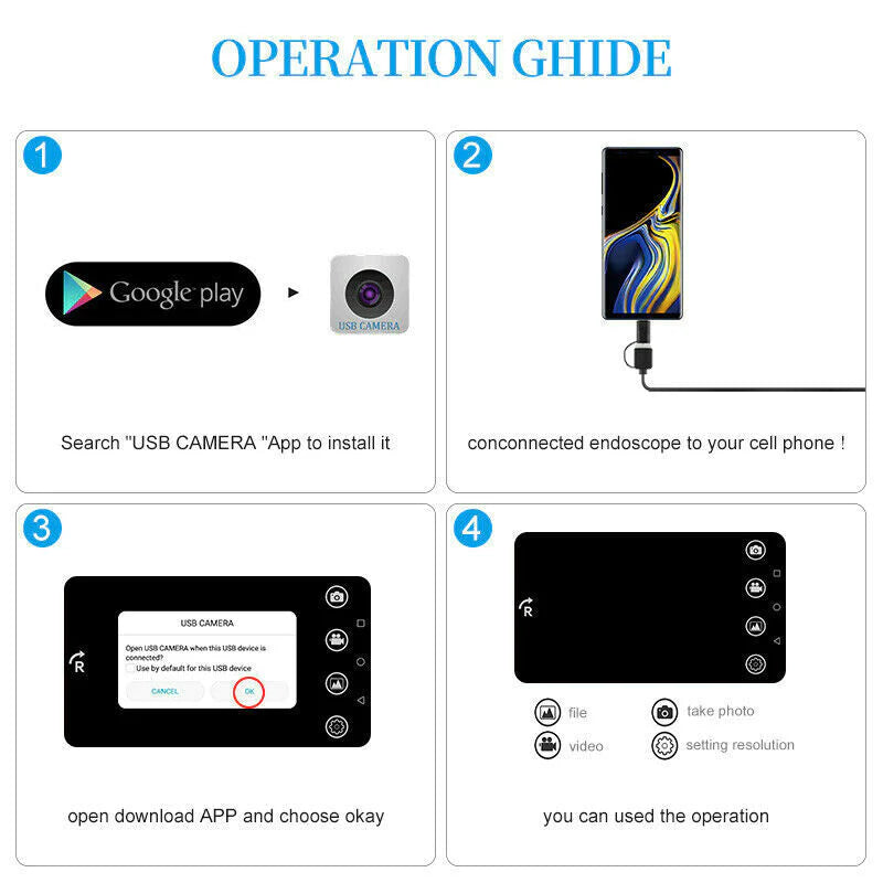 5M 6Leds Snake Endoscope Borescope 8Mm Inspection USB Camera Scope for Android