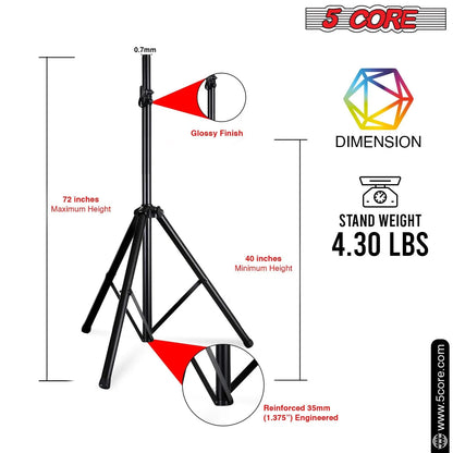 5Core Speaker Stand Tripod Tall Adjustable 72 Inch DJ Studio Monitor Stands Pole Mount BLACK