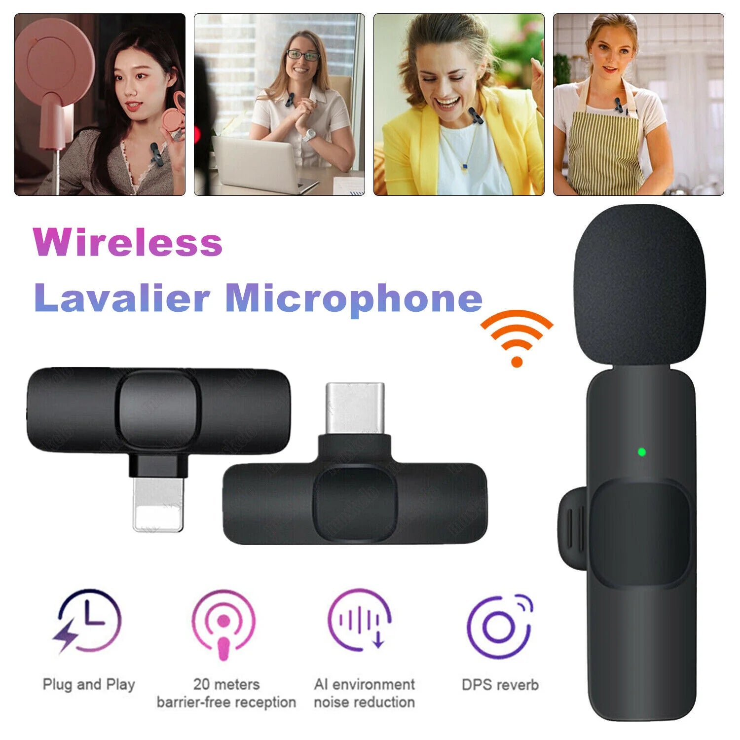 Lavalier Mini Microphone Wireless Audio Video Recording with Phone Charging Wireless Lavalier Microphone Broadcast Lapel Microphones Set Short Video Recording Chargeable Handheld Microphone Live Stre