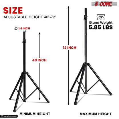 5Core Speaker Stand Tripod Tall Adjustable 72 Inch DJ Pole Mount Studio Monitor Stands BLACK