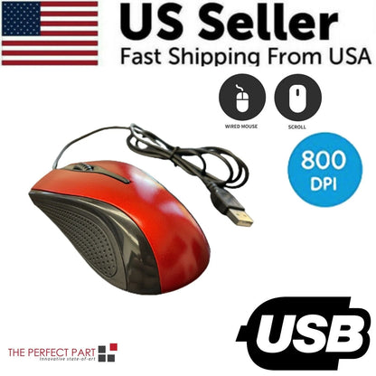 USB 2.0 Optical Wired Scroll Wheel Mouse for PC Laptop Notebook Desktop Red Mice