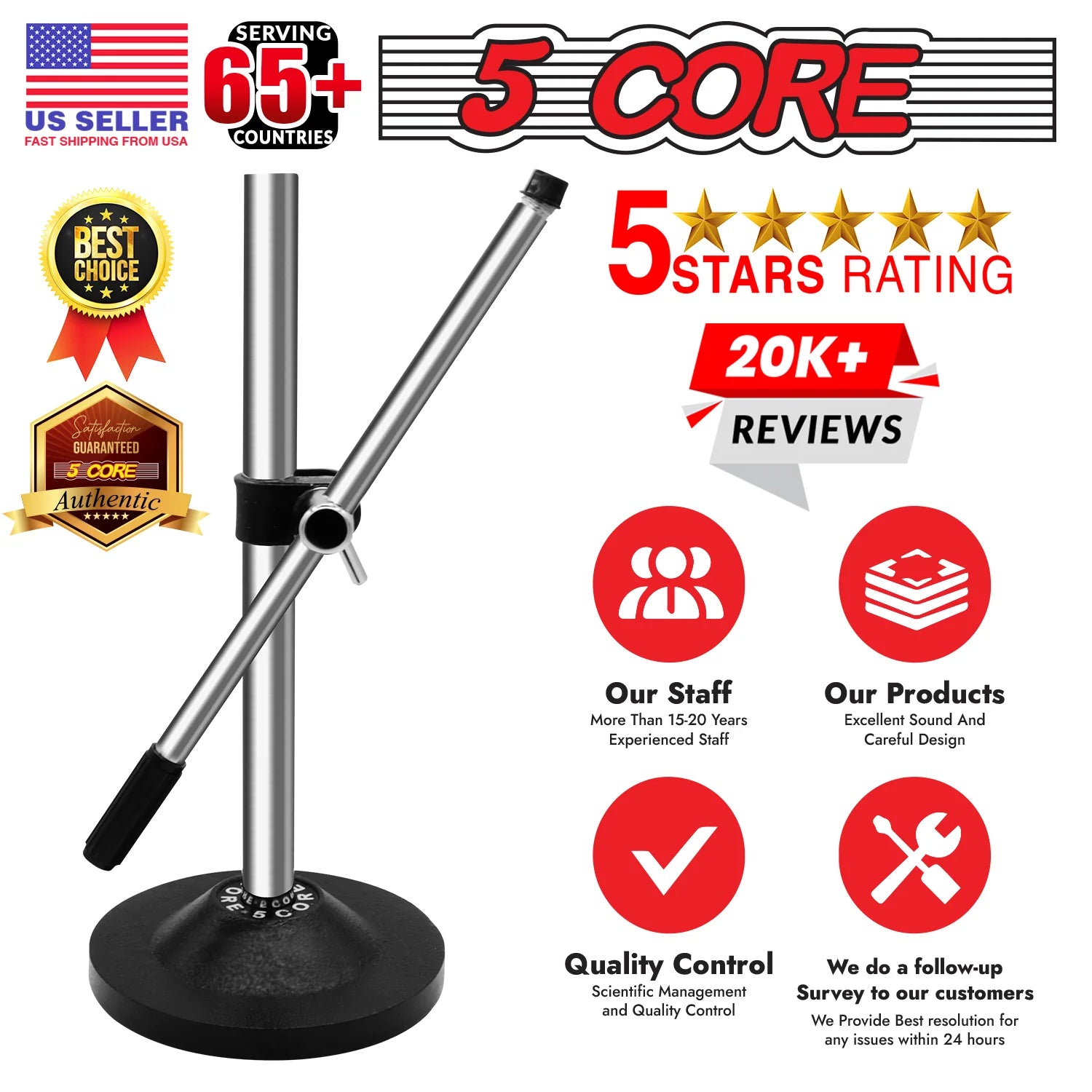 5Core Desktop Mic Stand Universal Desk Microphone Holder Table Top round Base Stands