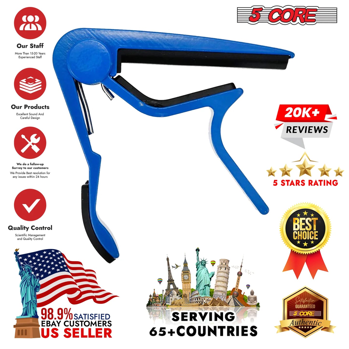 5Core Capo Acoustic Electric Guitar 6 String Kapo Clip for Banjo Mandolin Ukulele BLUE