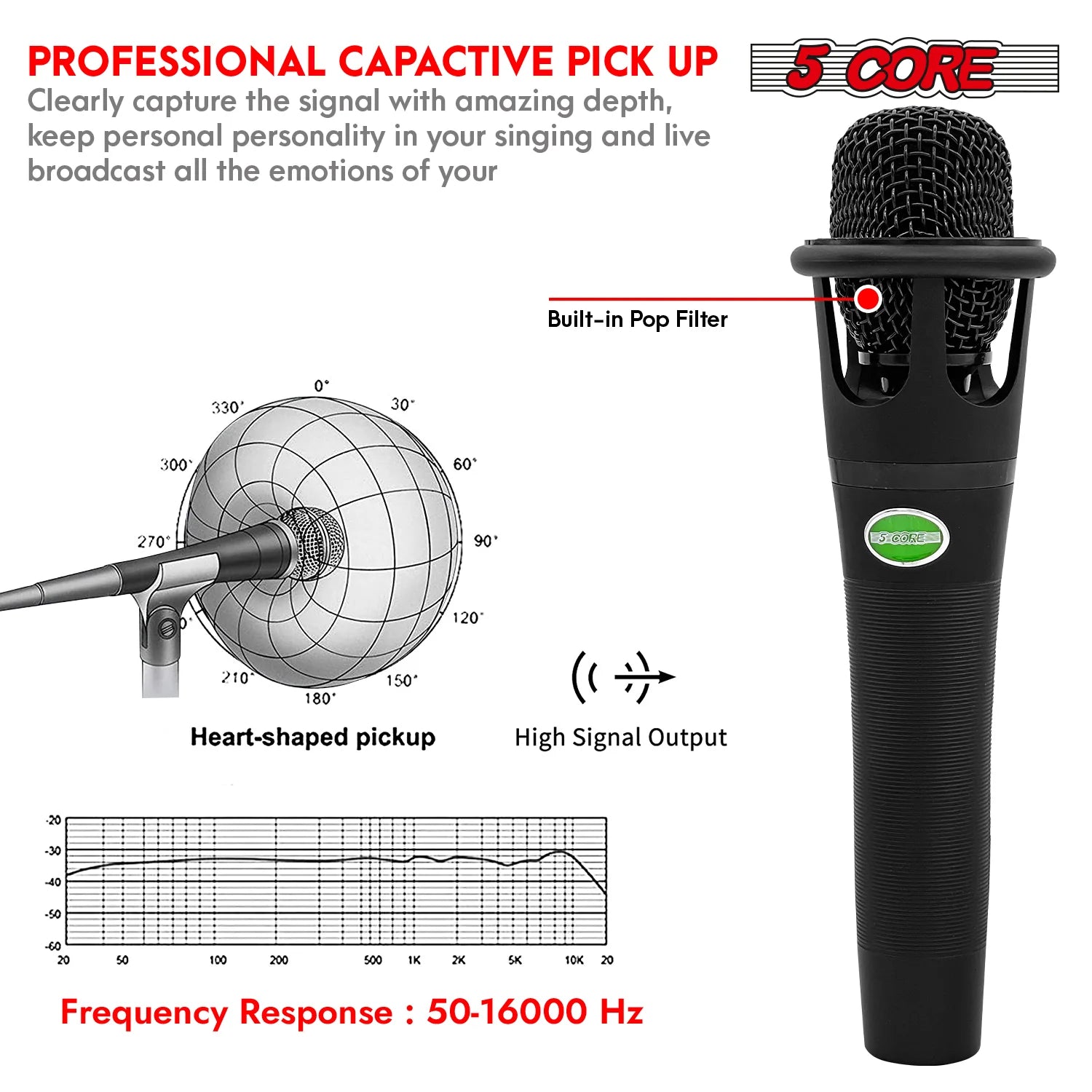 5Core XLR Microphone Dynamic Mic Karaoke Singing Studio Mics Handheld Microfono