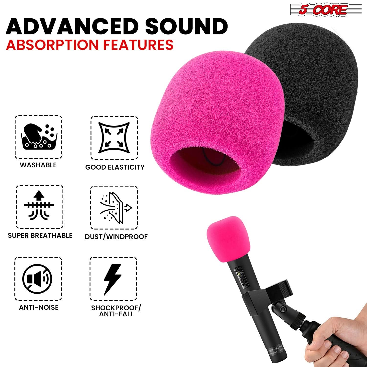 5Core Microphone Cover Soft Foam Mic Windscreen Windproof Sponge for Handheld Mic