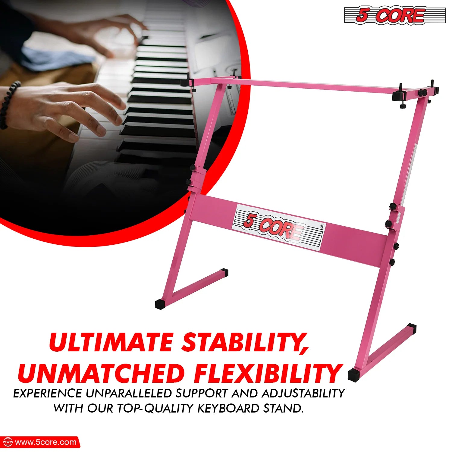 5 Core Keyboard Stand Z Style Height Adjustable Sturdy Piano Riser Lift Holder Stands PINK