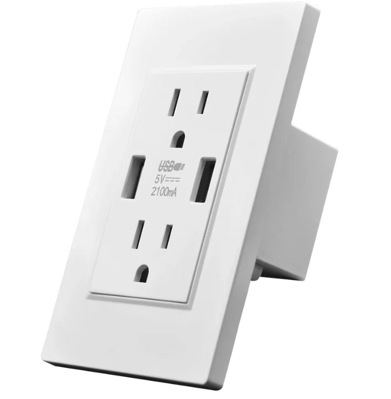 Dual USB Wall Outlet Port 15A Power Socket Charger AC Receptacle Plate Panel 110