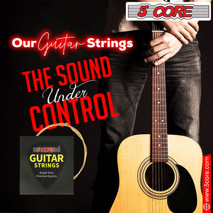 5Core Acoustic Guitar Strings 0.010-0.047 Steel Gauge Heavy Duty W Bright Tone for 6 String Guitars