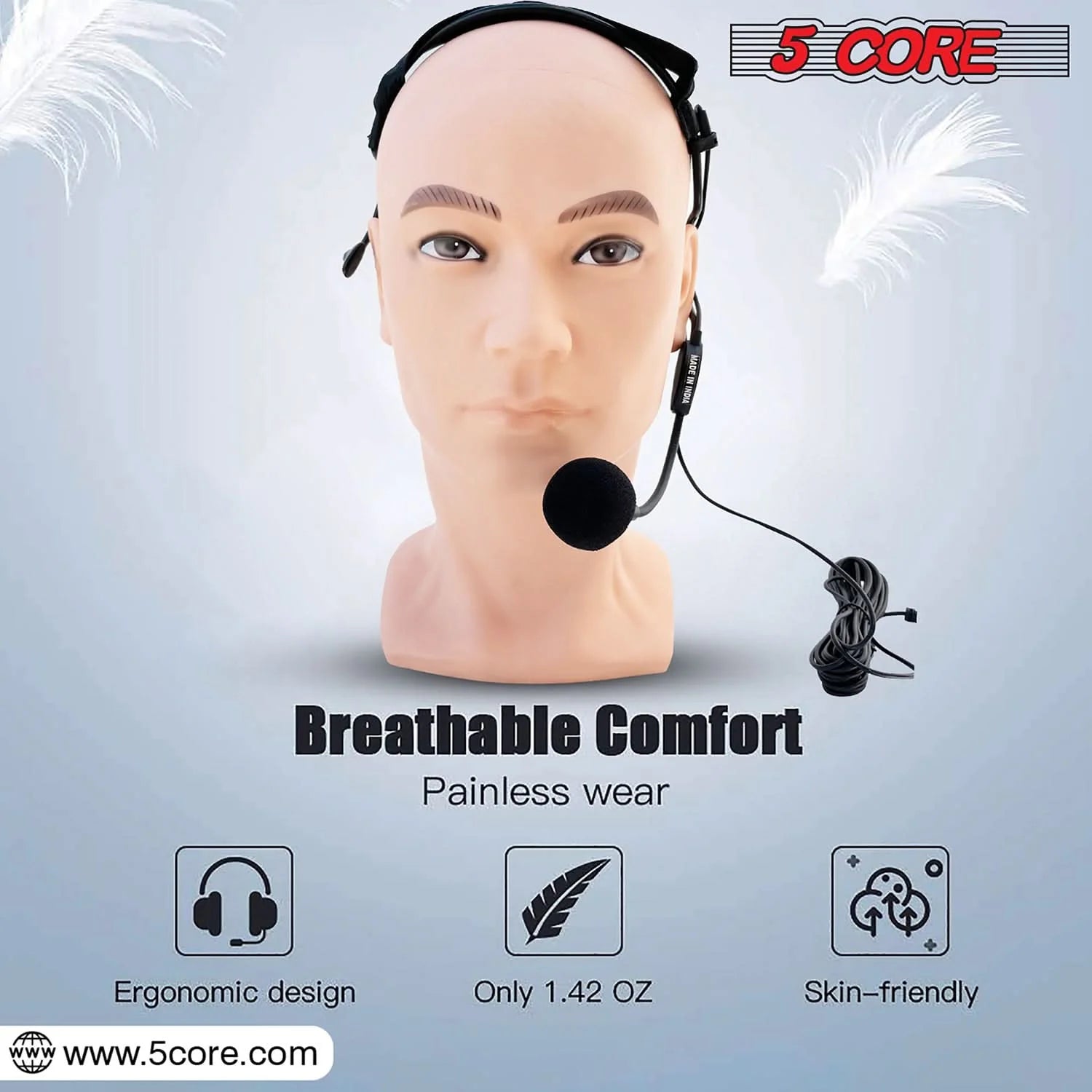 5 Core Headset Microphone Professional Flexible Boom Wired Hands Free Mic 1/4" Connector Jack