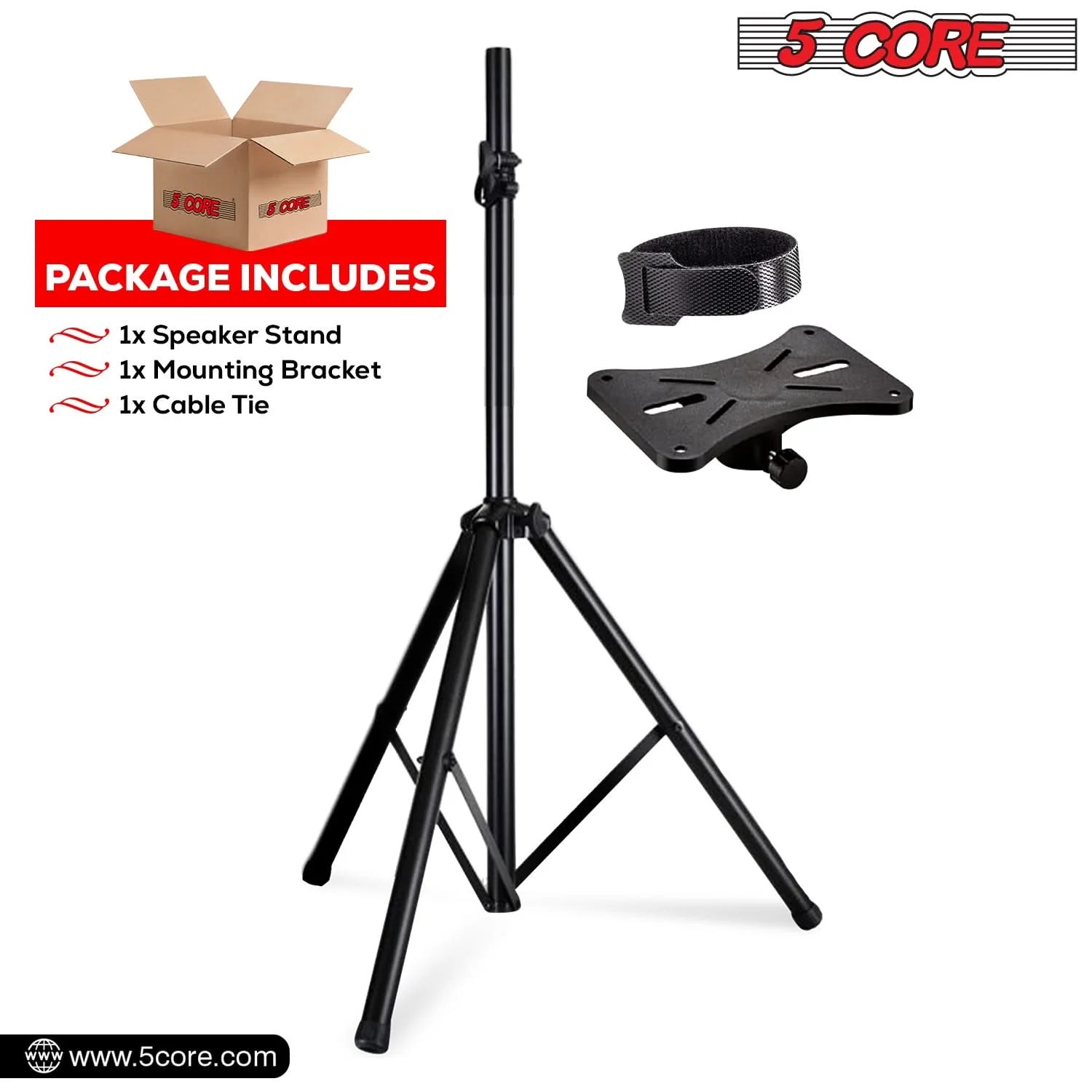 5Core Speaker Stand Tripod Tall Adjustable 72 Inch DJ Studio Monitor Stands Pole Mount BLACK