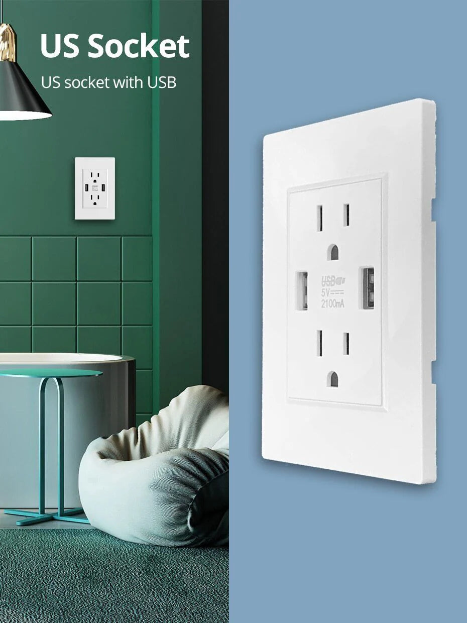 Dual USB Wall Outlet Port 15A Power Socket Charger AC Receptacle Plate Panel 110