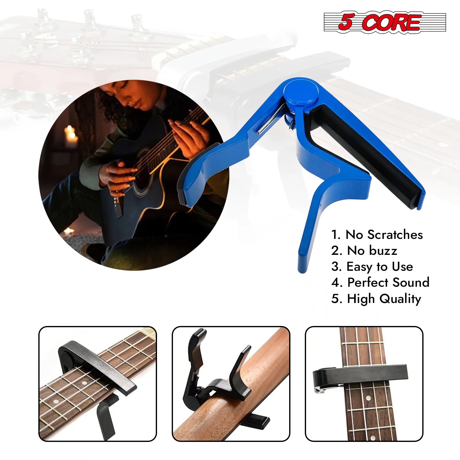 5Core Capo Acoustic Electric Guitar 6 String Kapo Clip for Banjo Mandolin Ukulele BLUE